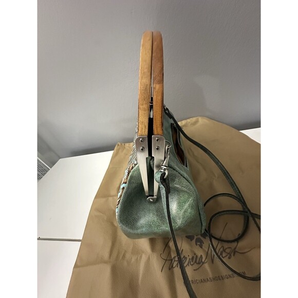 Patricia Nash Mirabella Turquoise Leather Wood Handle Purse Crossbody Floral Bag - Picture 11 of 13